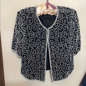 Vintage Laurence Kazar Pure Silk Pearl blazer Top! Women’s XL